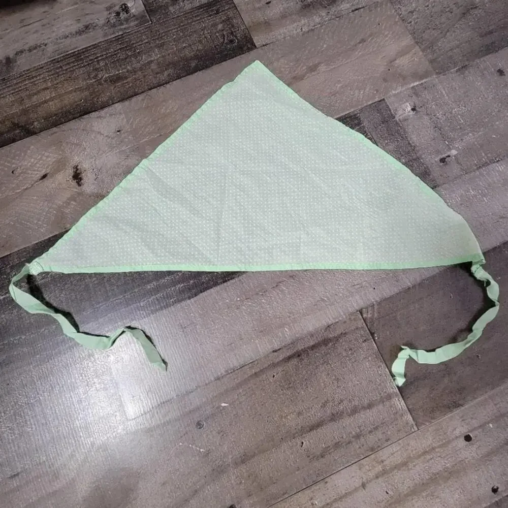 Vintage handmade hair accessory, Green & White Handkerchief/Head Scarf